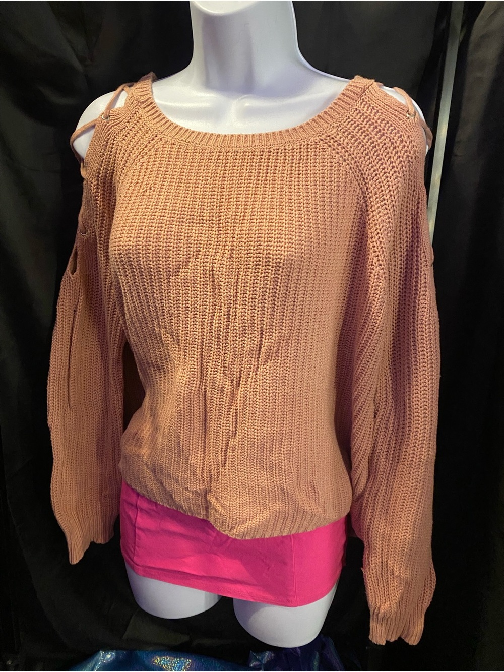 Ambiance Off-Shoulder Knit Sweater in Peach